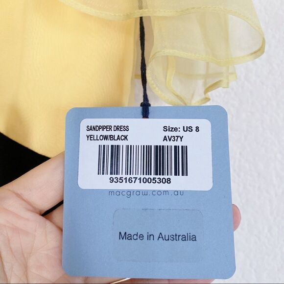 macgraw silk Sandpiper Deep V-Neck Dress Yellow Black Size 8 - Picture 9 of 12